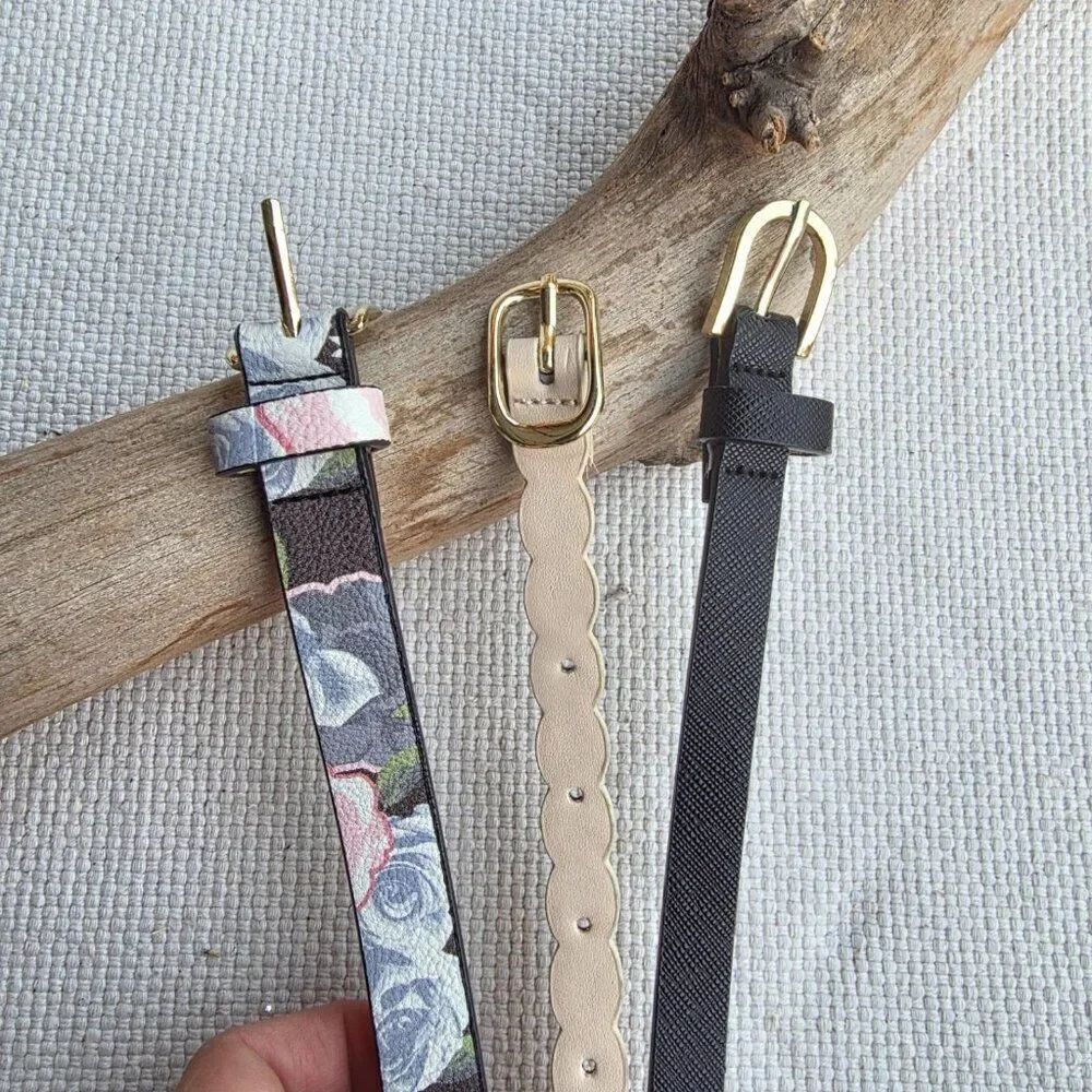 Unbranded set of 3 thin belts. Vegan leather